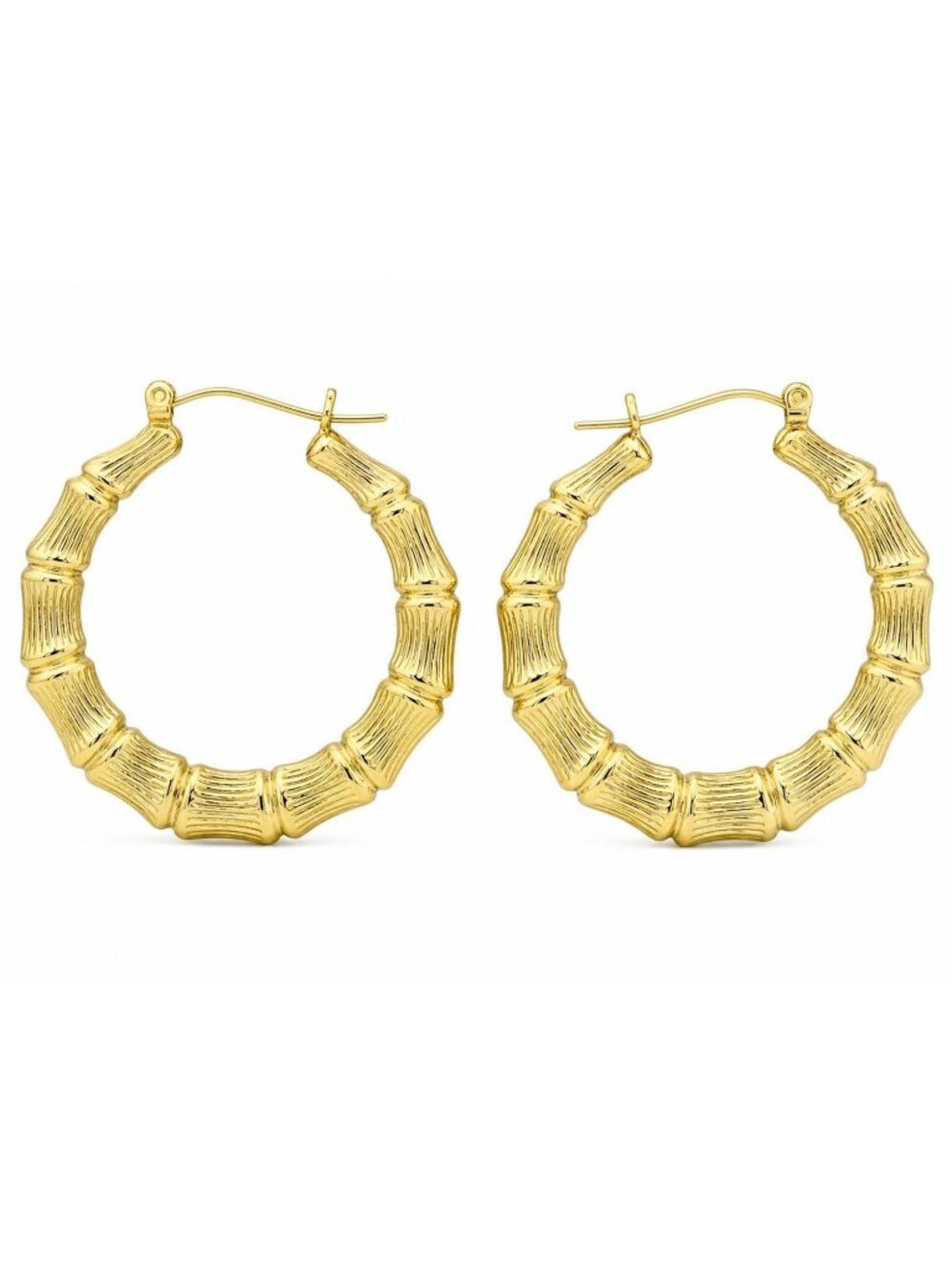 Bamboo Hoop Earrings SOLID 10k Yellow Gold
